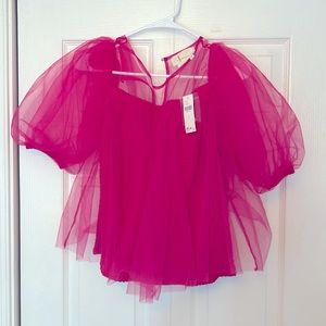 Anthropologie Sheer Puff-Sleeve Top
